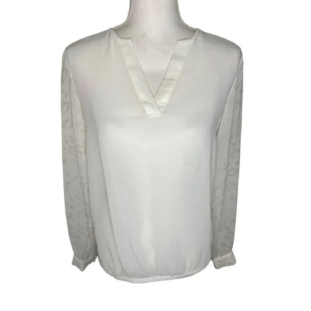 Limited Women’s Small Sheer Lightweight V-Neck Top With Gold Embellished Sleeves